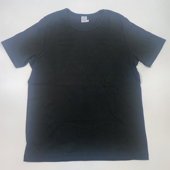 Peruvian Connection Basic Black Scoop Neck Pima Cotton Tee Women's Size Medium - Picture 1 of 6